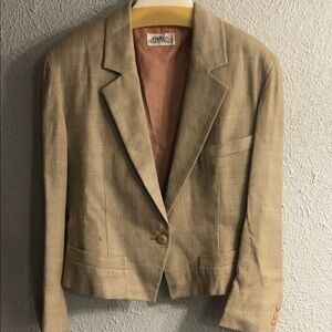 Ellen Tracy Light Brown Linen-Blend Single-Button Blazer